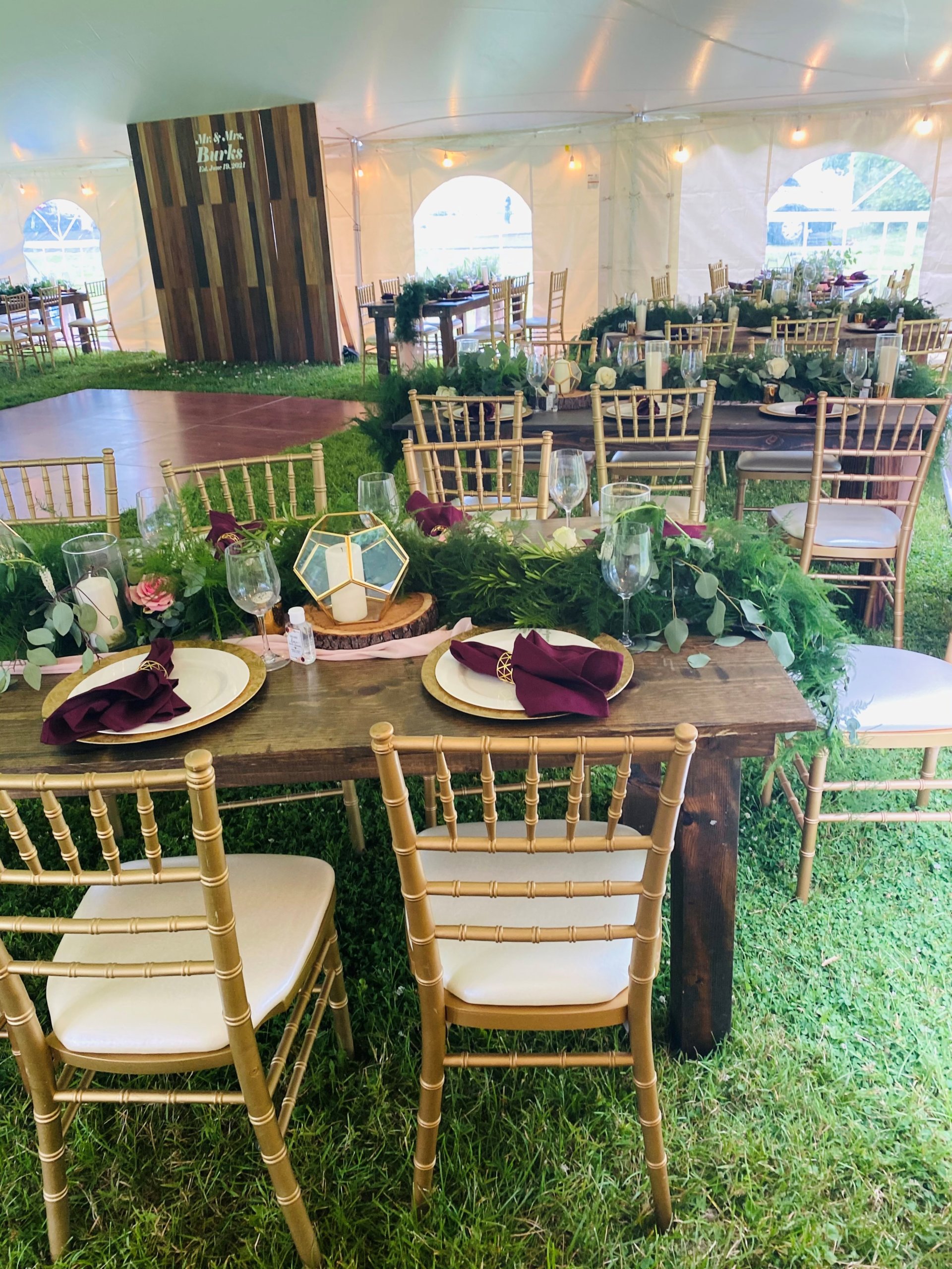 FARMHOUSE W CHIAVARI TENNE WEDDING scaled - Tables and Chairs