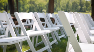 WHITE RESIN PADDED CEREMONY CLAY ESTES  300x167 - Preparing Your Outdoor Event for the Unexpected